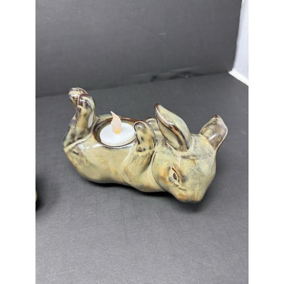PartyLite Bunny Rabbit Terra Cotta Tea Light‎ Candle Holders Lot 2 Country Decor - Picture 3 of 9